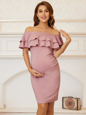 Off The Shoulder Ruffle Sleeve Short Maternity Dress