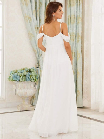 Off The Shoulder Spaghetti Straps Maxi Maternity Wedding Guest Dress #color_Cream