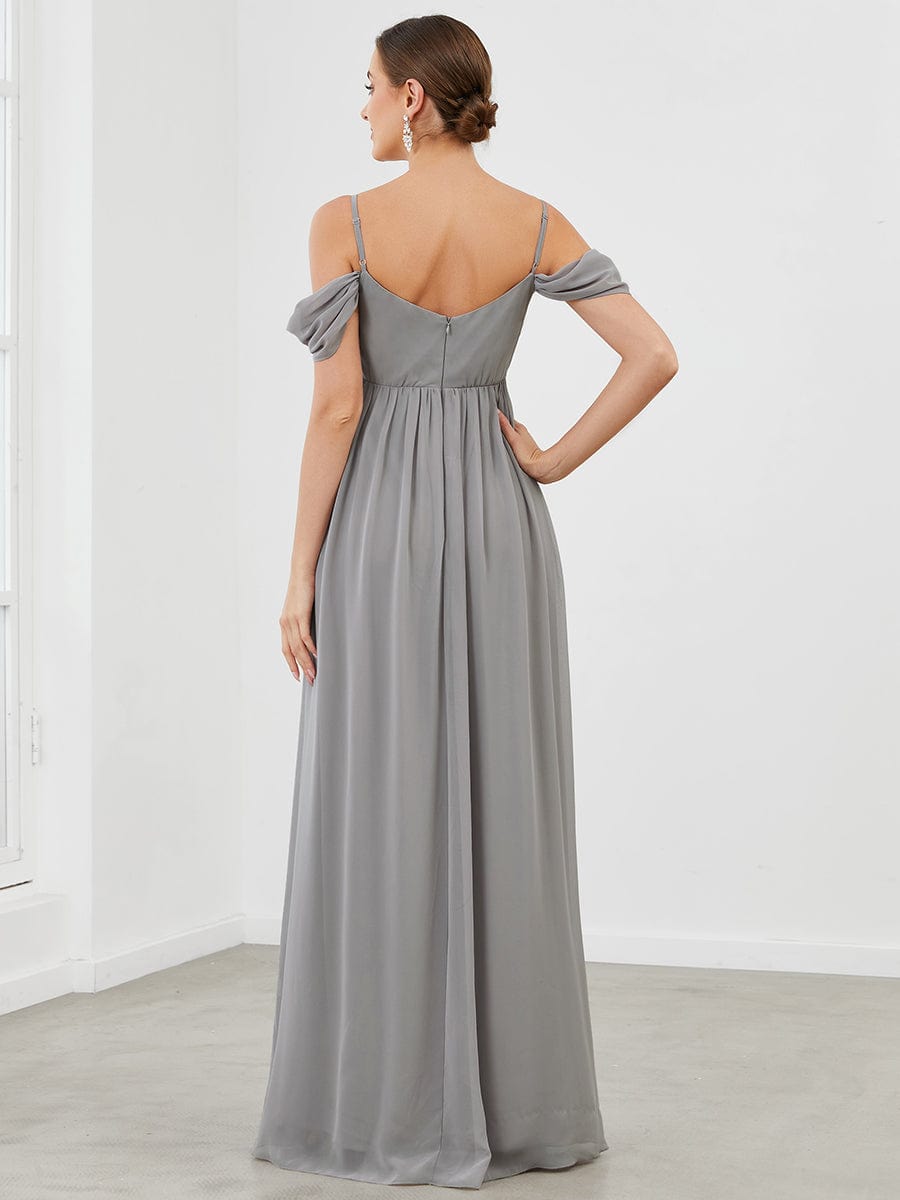Off The Shoulder Spaghetti Straps Solid Maxi Maternity Dress #color_Grey
