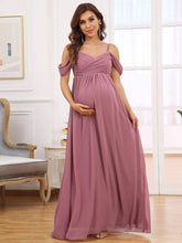 Off The Shoulder Spaghetti Straps Solid Maxi Maternity Dress #color_Purple Orchid