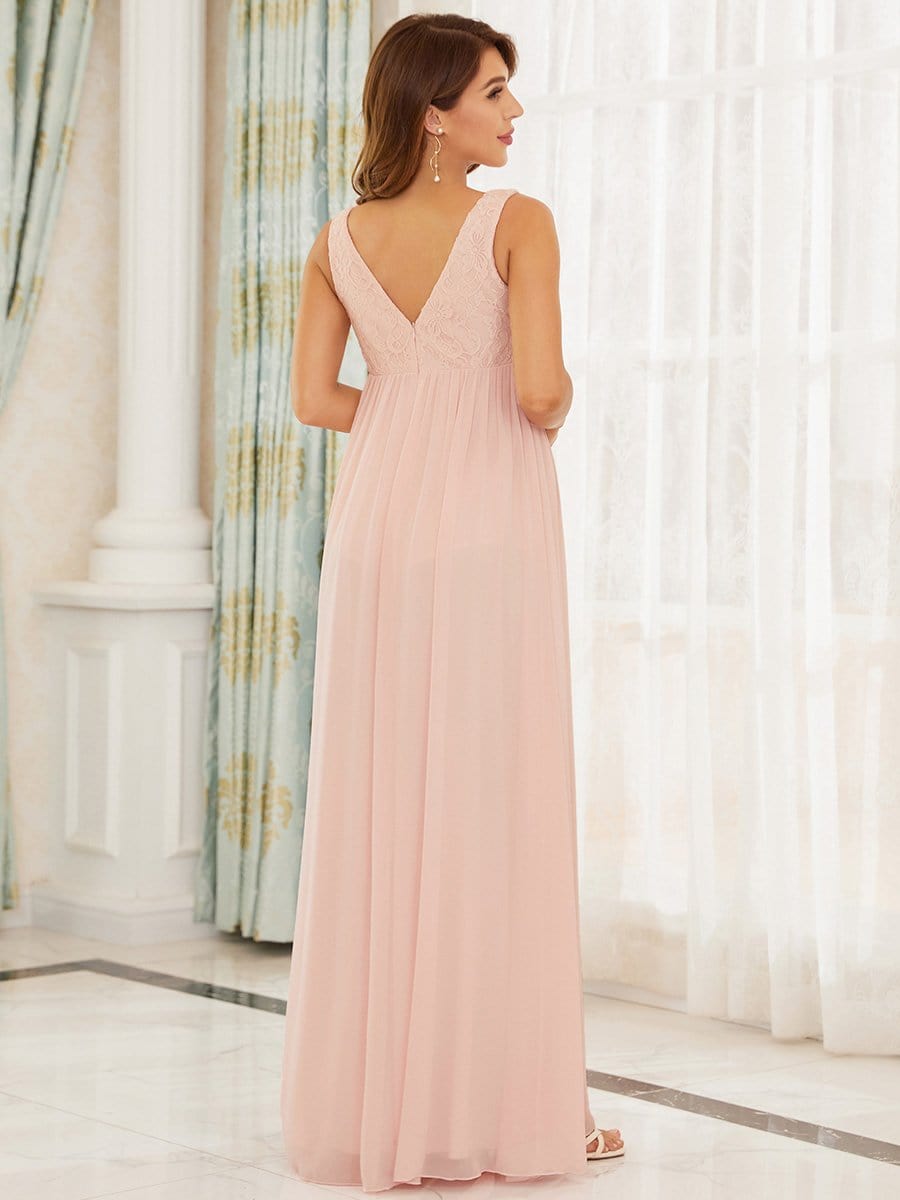 Sleeveless Embroidered Maxi Long Maternity Dress #color_Pink