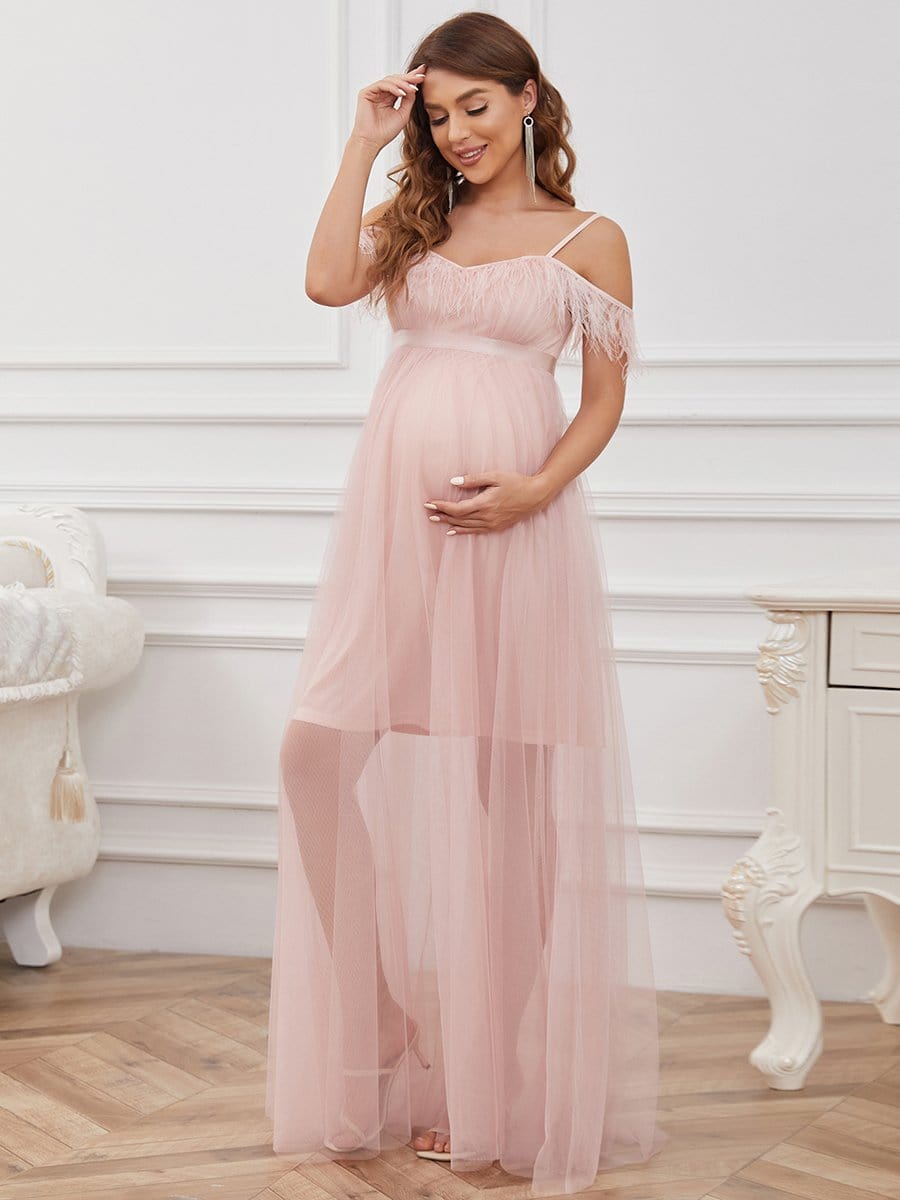 Cold Shoulder Feathers A Line Maternity Dress