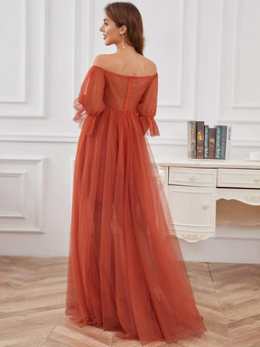 Off the Shoulder Pleated Tulle Maxi Maternity Wedding Guest Dress