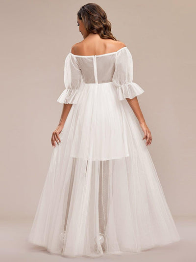 Off the Shoulder Pleated Tulle Maxi Maternity Dress #color_Cream