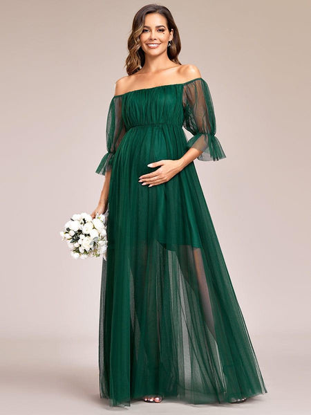 See-Through Half Sleeves A Line Maternity Dress
