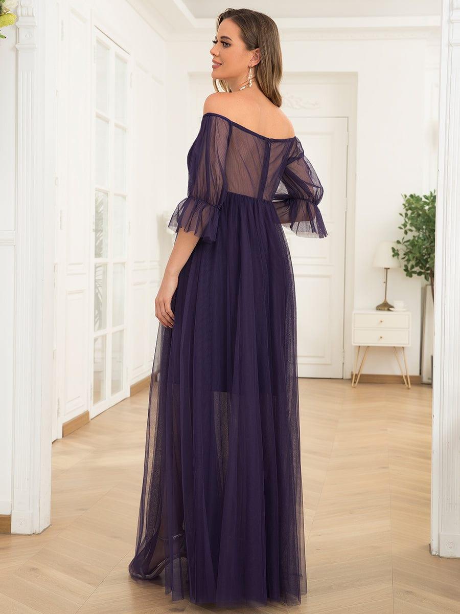 Off the Shoulder Pleated Tulle Maxi Maternity Dress #color_Dark Purple