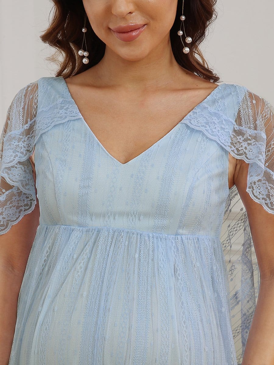 Pink blush blue lace maternity dress top