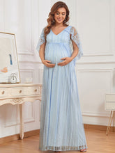 Sheer Lace Capelet Maternity Dress #color_Ice Blue