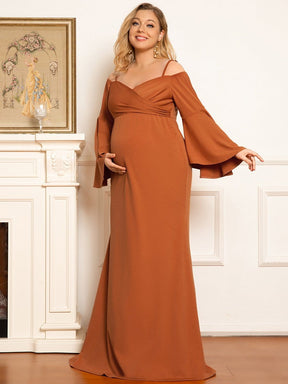 Plus Size Cold Shoulder Bell Sleeve Maxi Maternity Dress