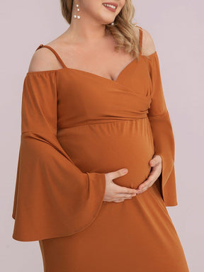 Plus Size Cold Shoulder Bell Sleeve Maxi Maternity Dress