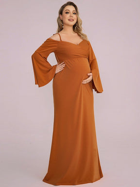 Plus Size Cold Shoulder Bell Sleeve Maxi Maternity Dress