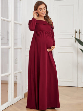 Long Sleeve Pleated Off Shoulder Maternity Dress