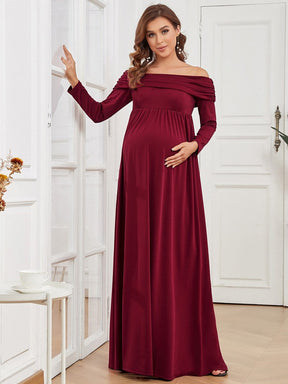 Long Sleeve Pleated Off Shoulder Maternity Dress