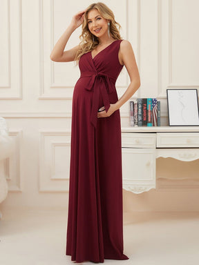 Sleeveless V-Neck Floor Length Maternity Dress