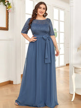 Plus Size Maxi Long Lace Illusion Mother Of the Bride Dresses #color_Dusty Navy