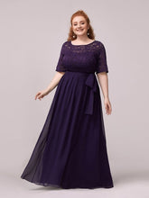 Plus Size Maxi Long Lace Illusion Mother Of the Bride Dresses #color_Dark Purple