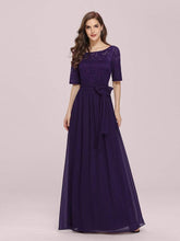 Women's Elegant Lace & Chiffon Maxi Evening Dress with Belt #color_Dark Purple