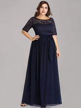Plus Size Maxi Long Lace Illusion Mother Of the Bride Dresses #color_Navy Blue