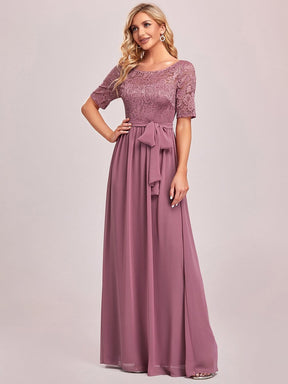 Women's Elegant Lace & Chiffon Maxi Evening Dress with Belt