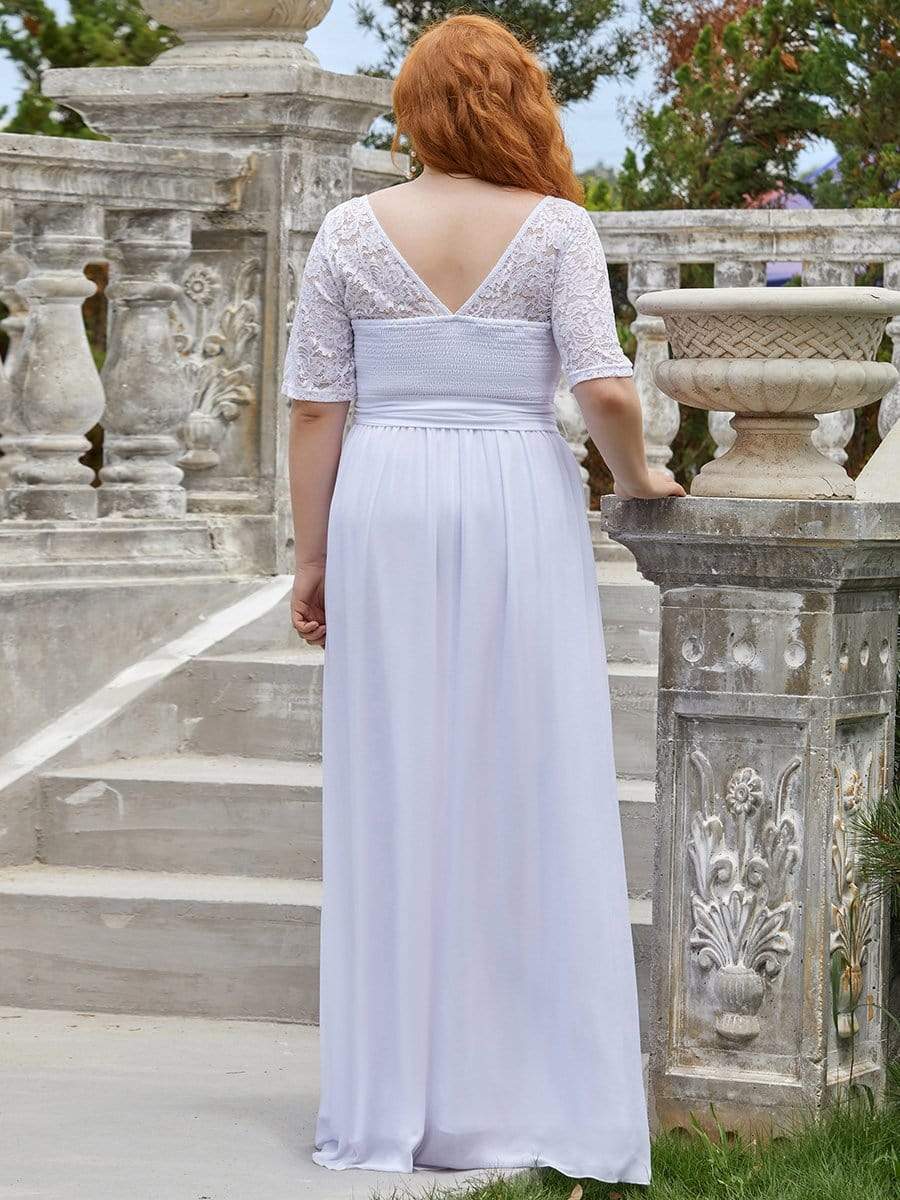Plus Size Maxi Long Lace Illusion Mother Of the Bride Dresses #color_White