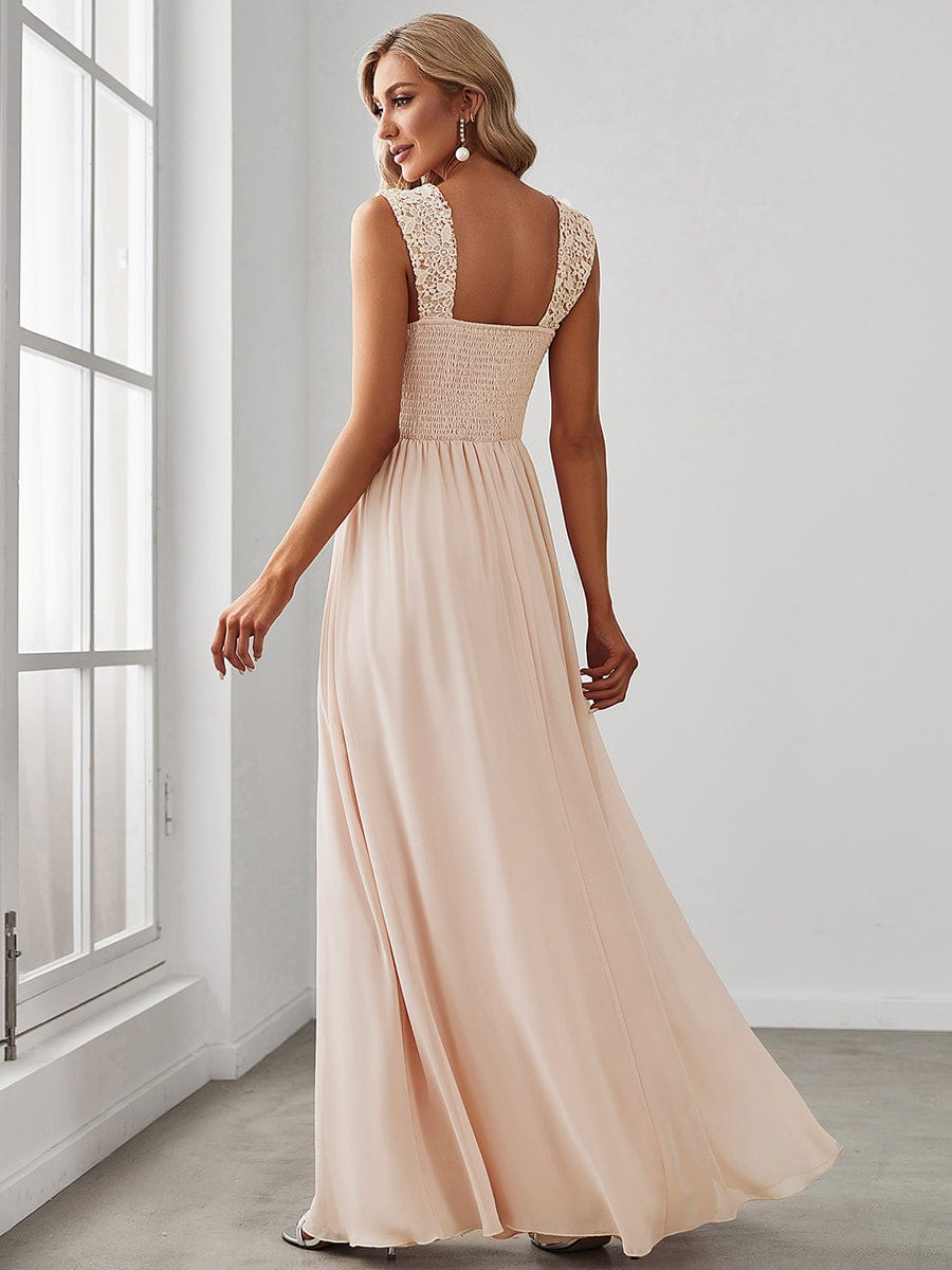 Elegant A Line Long Chiffon Bridesmaid Dress With Lace Bodice #color_Blush
