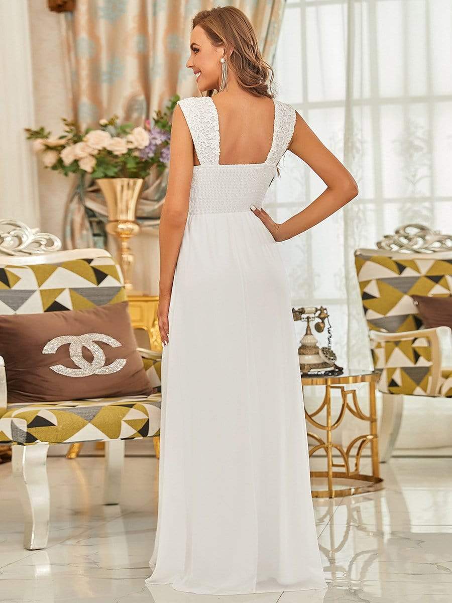 Elegant A Line Long Chiffon Bridesmaid Dress With Lace Bodice