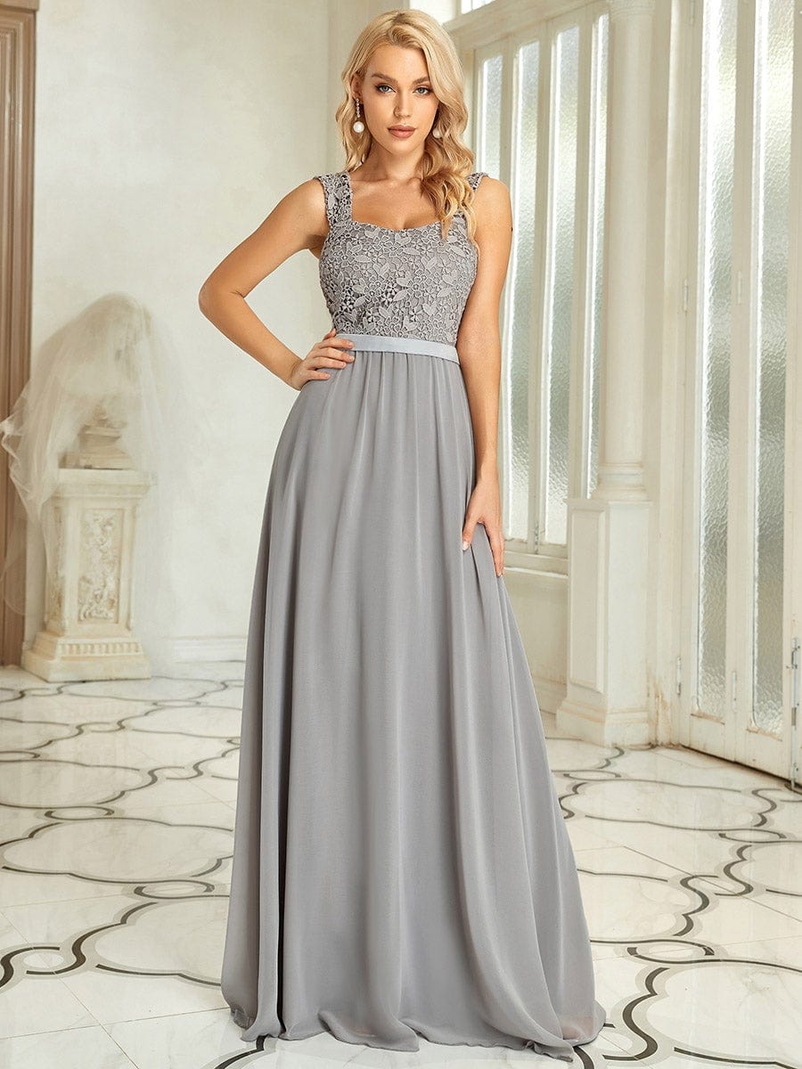 Custom Size Elegant A Line Long Chiffon Bridesmaid Dress With Lace Bodice