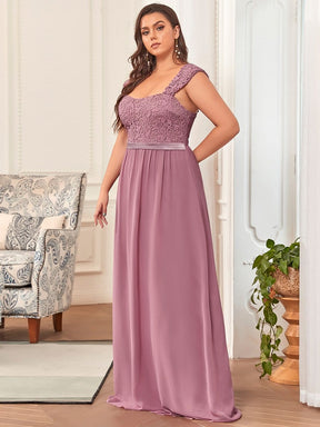 Plus Size Elegant A Line Long Chiffon Bridesmaid Dress With Lace Bodice