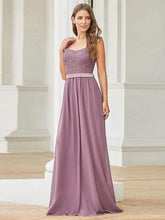 Elegant A Line Long Chiffon Bridesmaid Dress With Lace Bodice #color_Purple Orchid