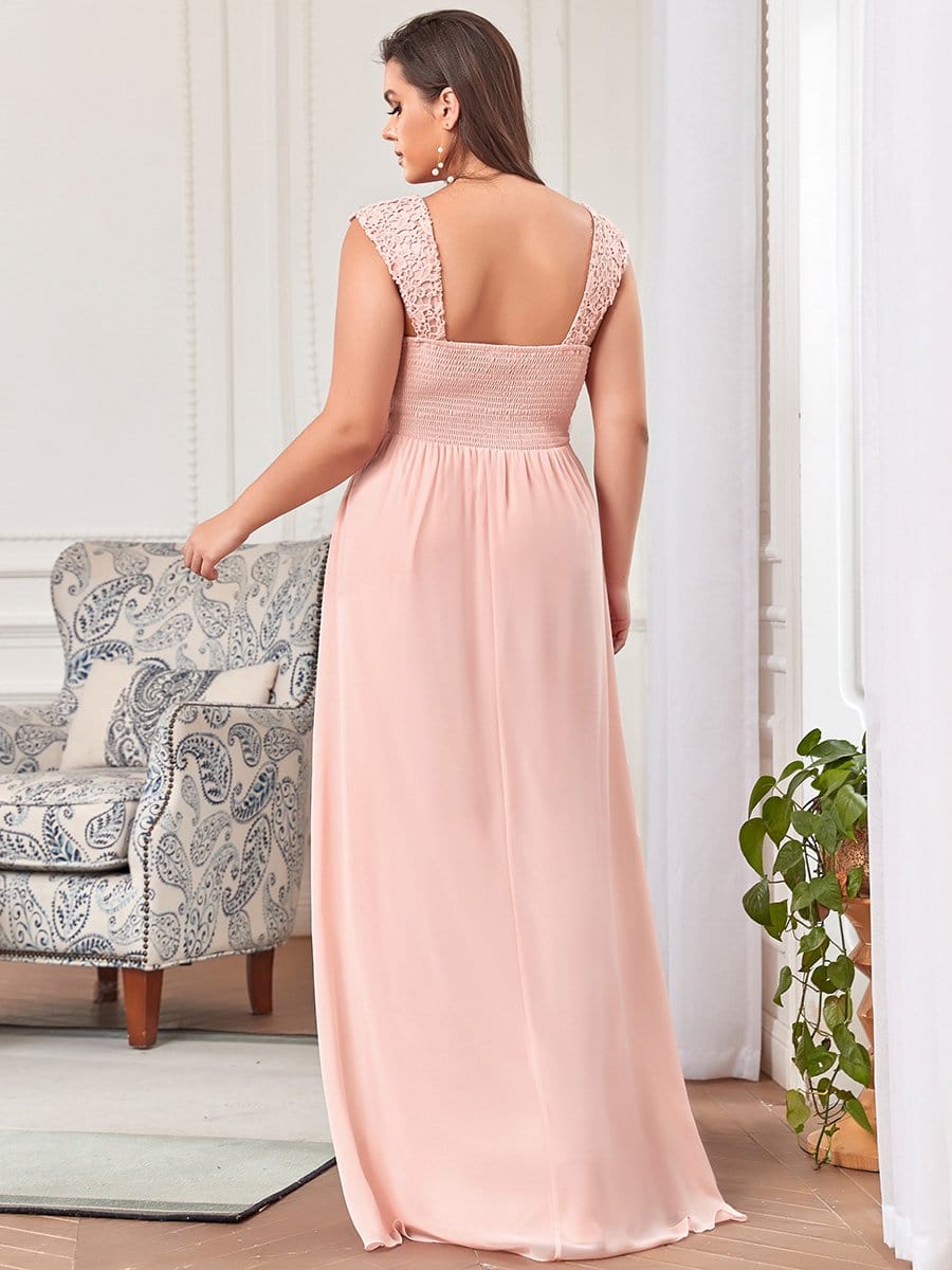 Plus Size Elegant A Line Long Chiffon Bridesmaid Dress With Lace Bodice