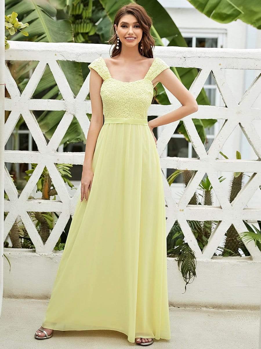 Custom Size Elegant A Line Long Chiffon Bridesmaid Dress With Lace Bodice