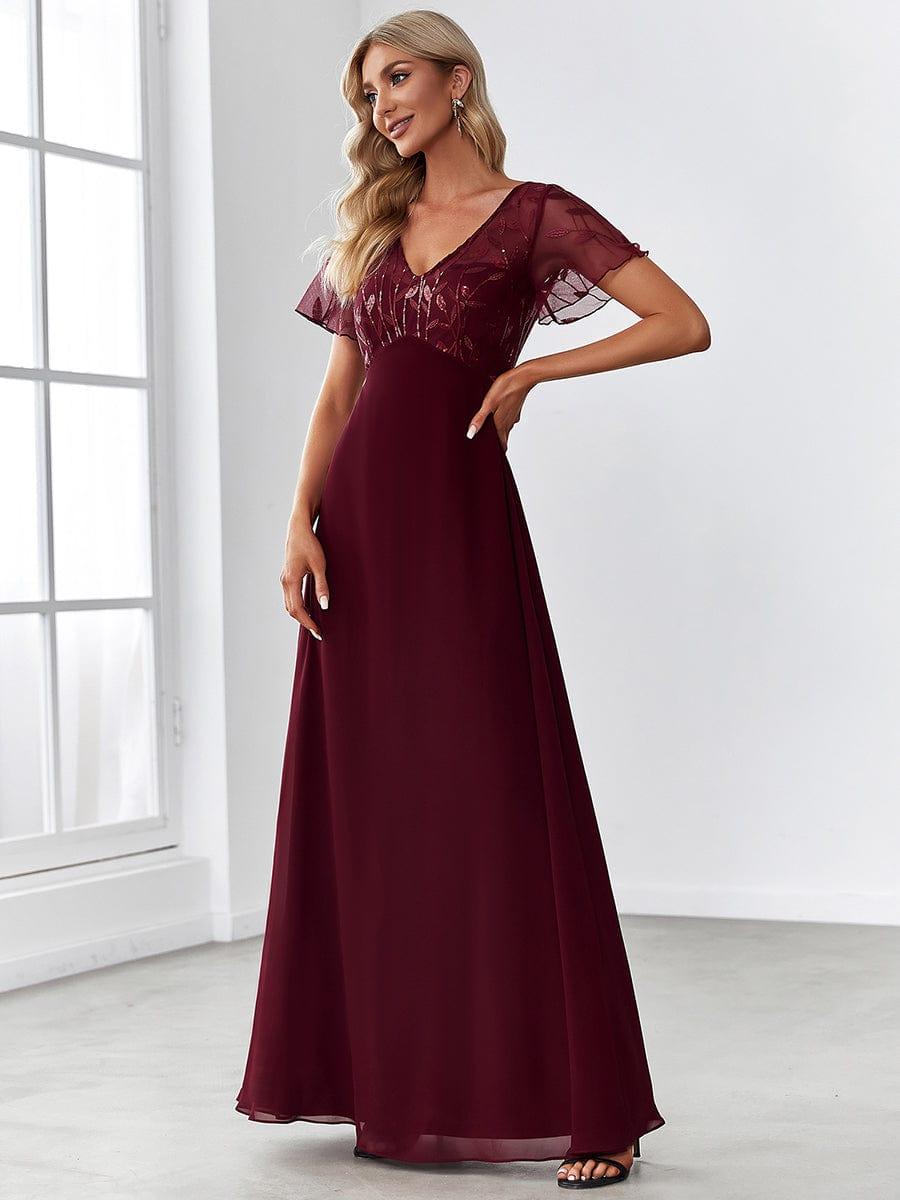 Sequin Print Evening Wedding Guest Dresses with Cap Sleeve #color_Burgundy