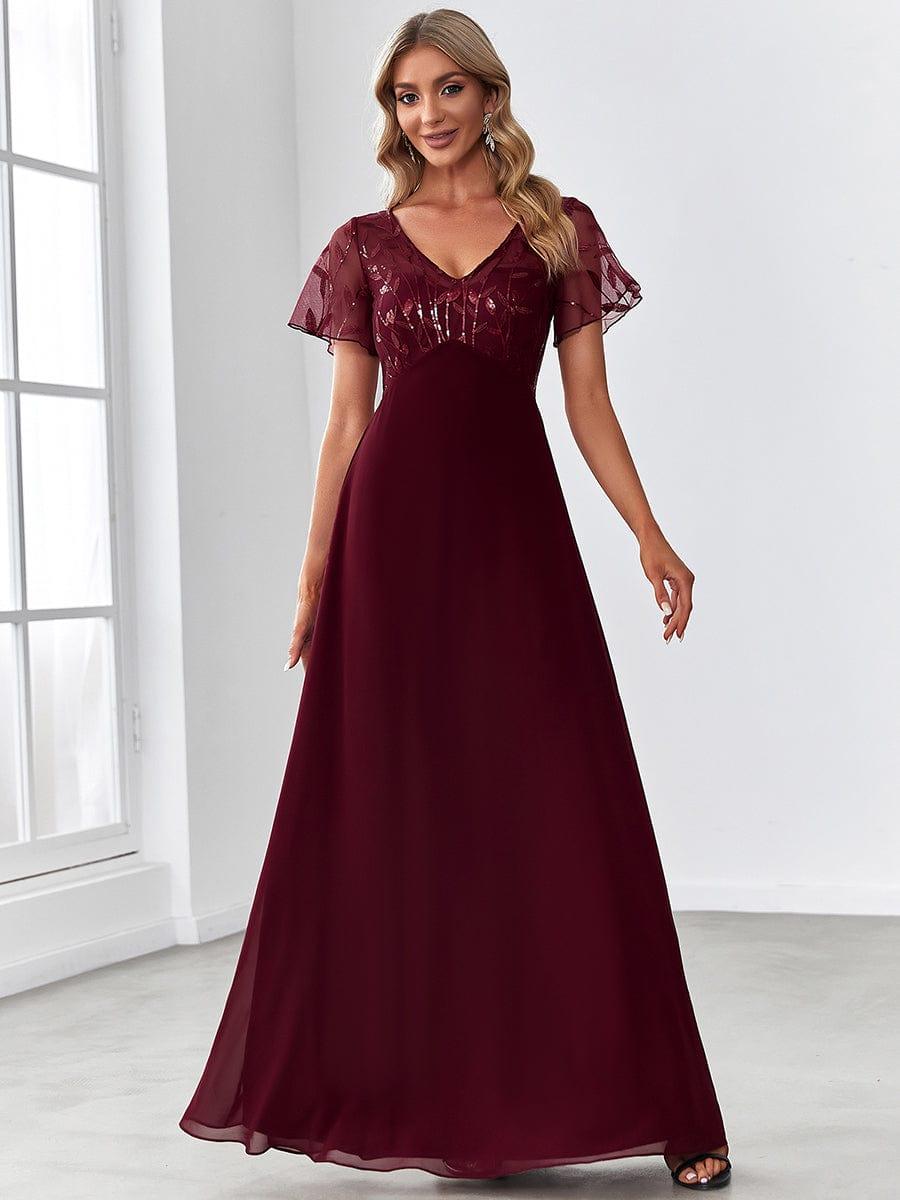 Sequin Print Evening Party Dresses for Women with Cap Sleeve #color_Burgundy