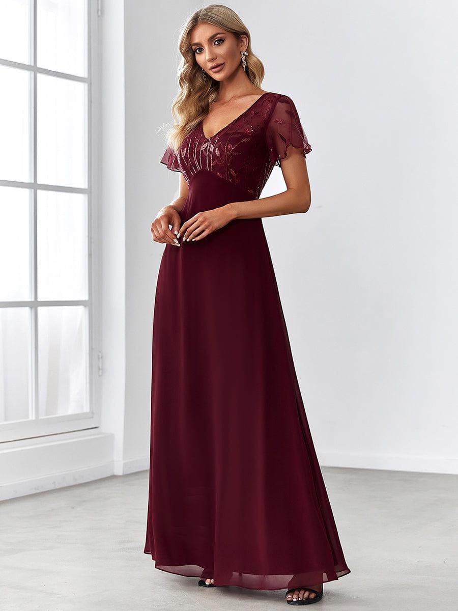 Sequin Print Evening Wedding Guest Dresses with Cap Sleeve #color_Burgundy