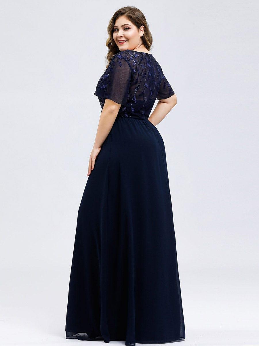 Sequin Print Evening Wedding Guest Dresses with Cap Sleeve #color_Navy Blue