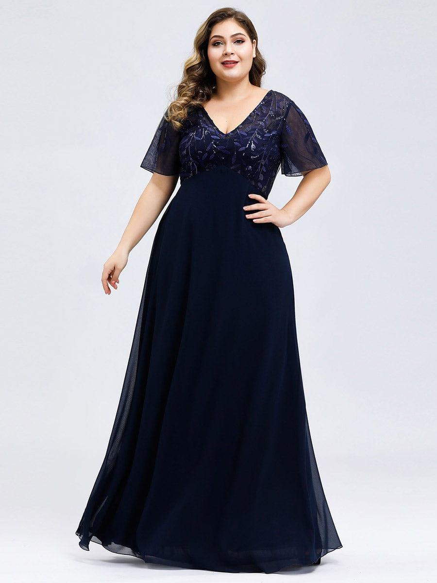 Sequin Print Evening Wedding Guest Dresses with Cap Sleeve #color_Navy Blue
