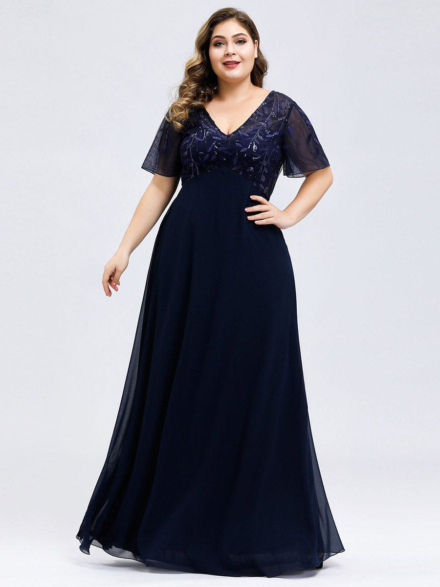 Custom Size Sequin Print Evening Party Dresses for Women with Cap Sleeve