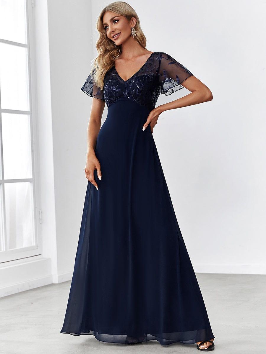 Sequin Print Evening Wedding Guest Dresses with Cap Sleeve #color_Navy Blue