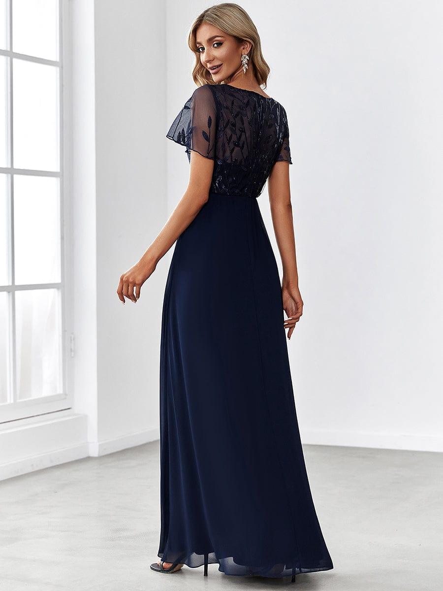 Sequin Print Evening Wedding Guest Dresses with Cap Sleeve #color_Navy Blue