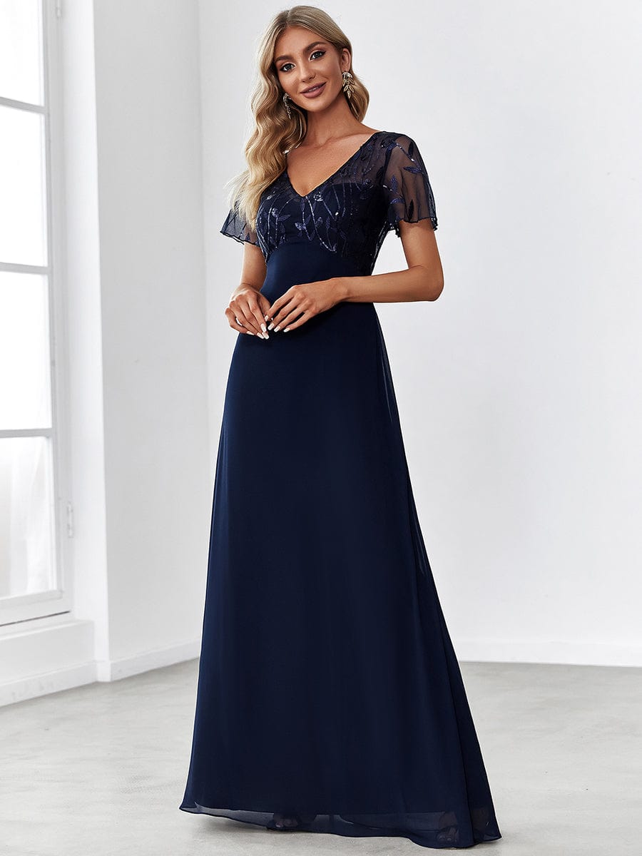 Custom Size Sequin Print Evening Party Dresses for Women with Cap Sleeve