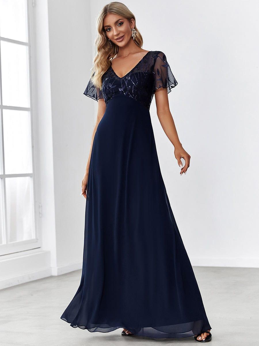 Sequin Print Evening Wedding Guest Dresses with Cap Sleeve #color_Navy Blue