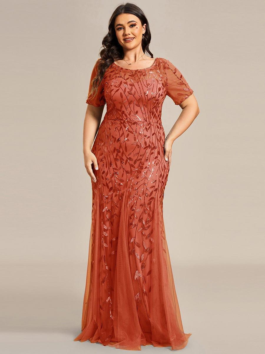 JADEN Plus Sequin Leaf Long Mermaid Tulle Prom Dress