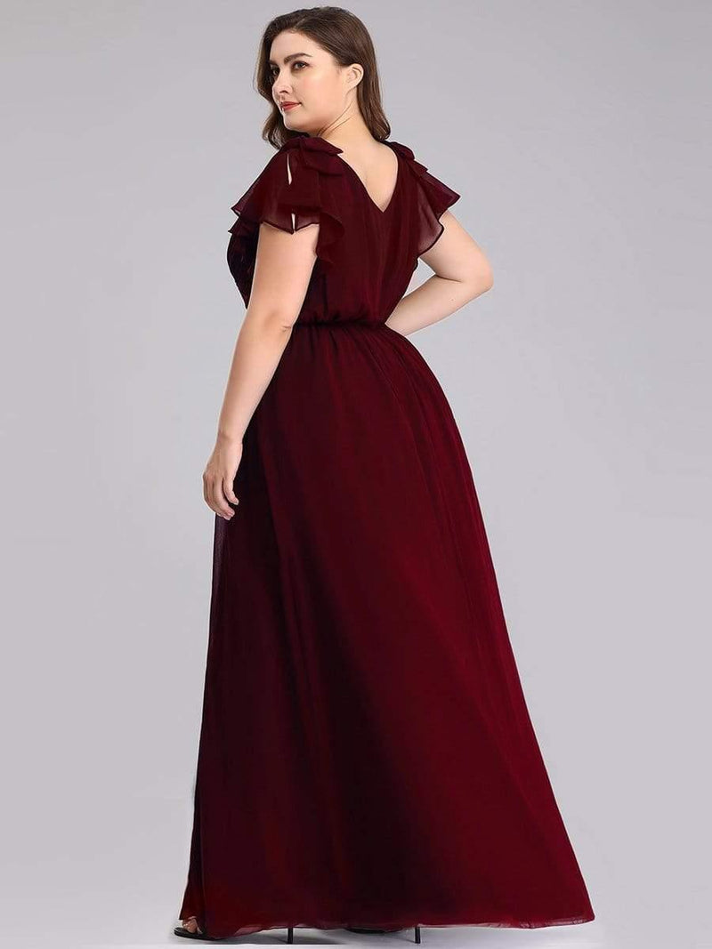 Evening Dress Plus Size Chiffon Maxi V-Neck with Ruffles Sleeves