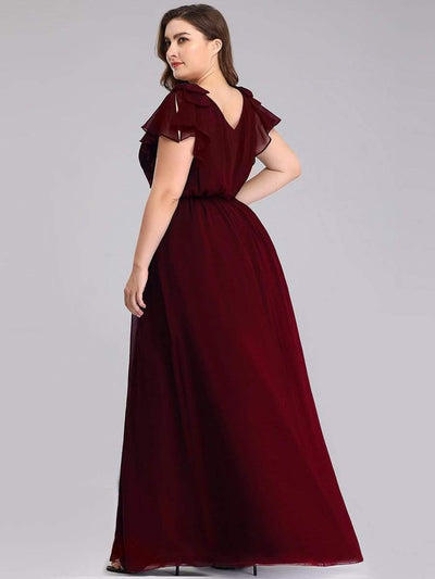 Maxi Long Chiffon Plus Size Evening Dresses with Ruffles Sleeves #color_Burgundy