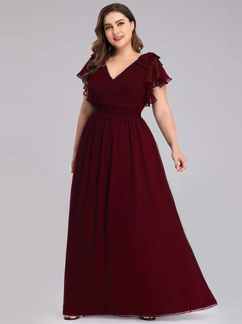 Evening Dress Plus Size Chiffon Maxi VNeck with Ruffles Sleeves Ever