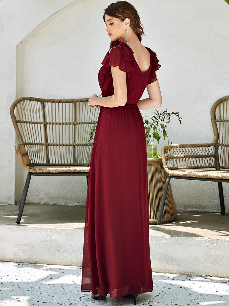 Custom Size Ruffles Sleeves Evening Dress #color_Burgundy