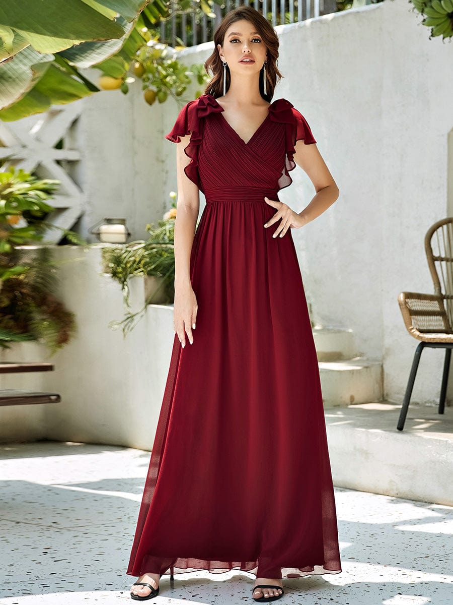 Custom Size Ruffles Sleeves Evening Dress #color_Burgundy