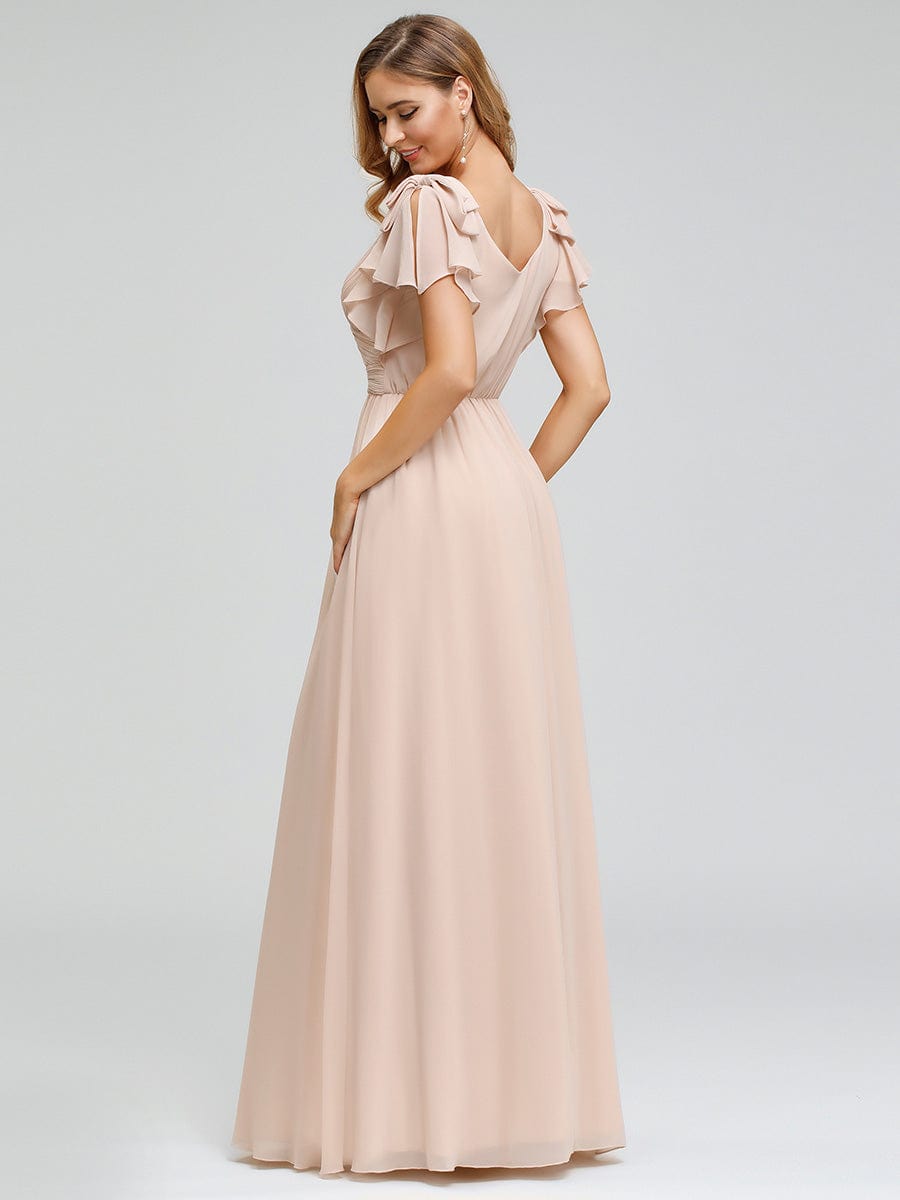 Custom Size Ruffles Sleeves Evening Dress #color_Blush
