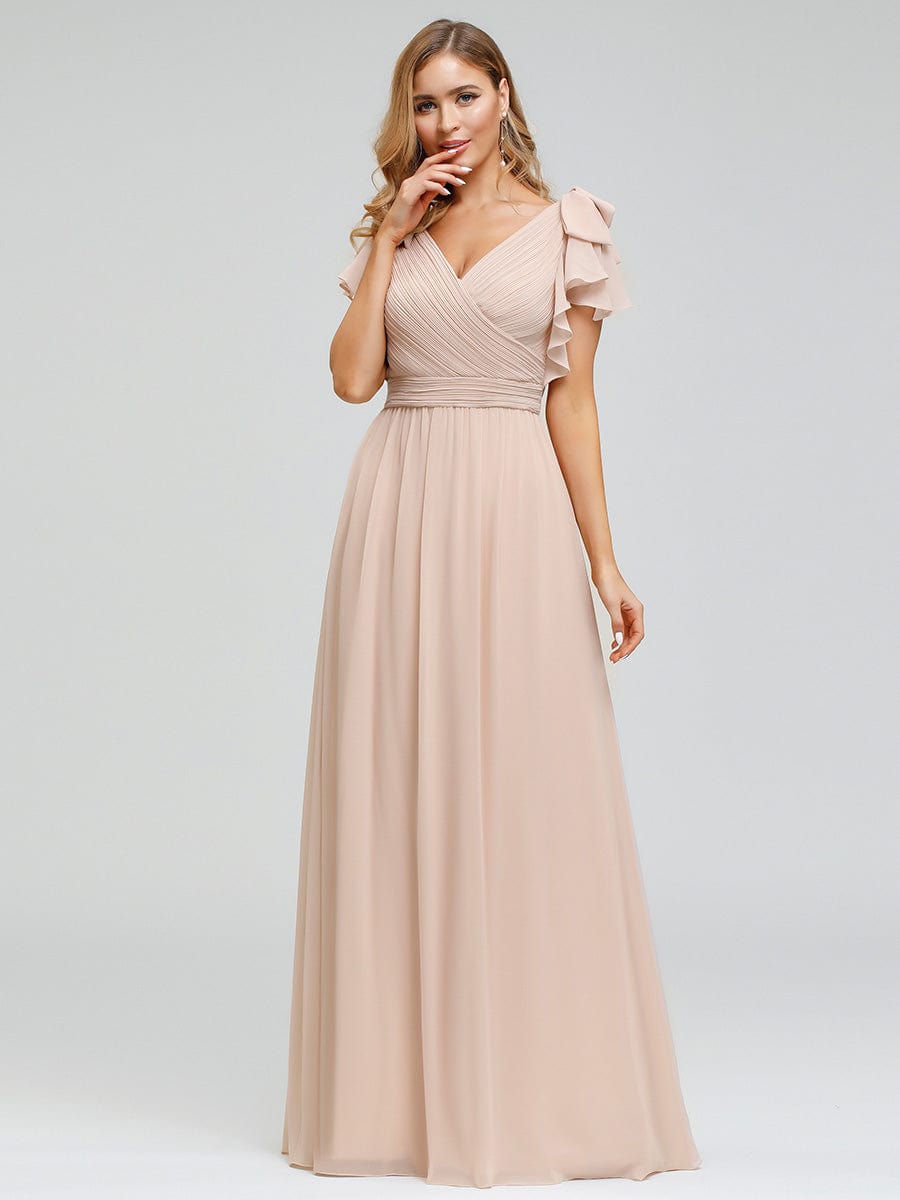 Custom Size Ruffles Sleeves Evening Dress #color_Blush