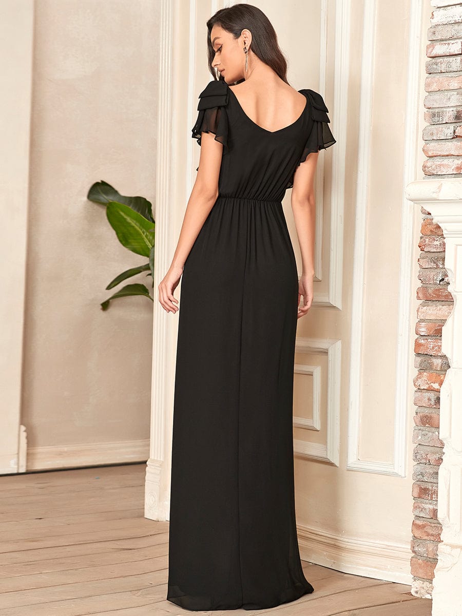 Custom Size Ruffles Sleeves Evening Dress #color_Black